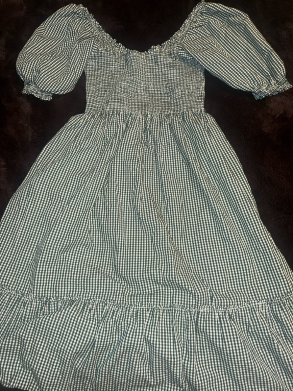 Hill House Green Gingham Puff-Sleeve Smocked Dress